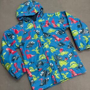 Oaki Dinosaur Hooded Rain Coat Kids Boys 6/7 Waterproof Blue Dinos Lined